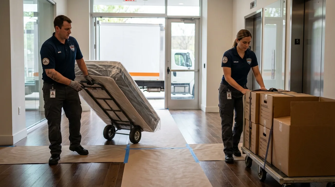 Professional apartment movers loading elevator in Gold Canyon, AZ